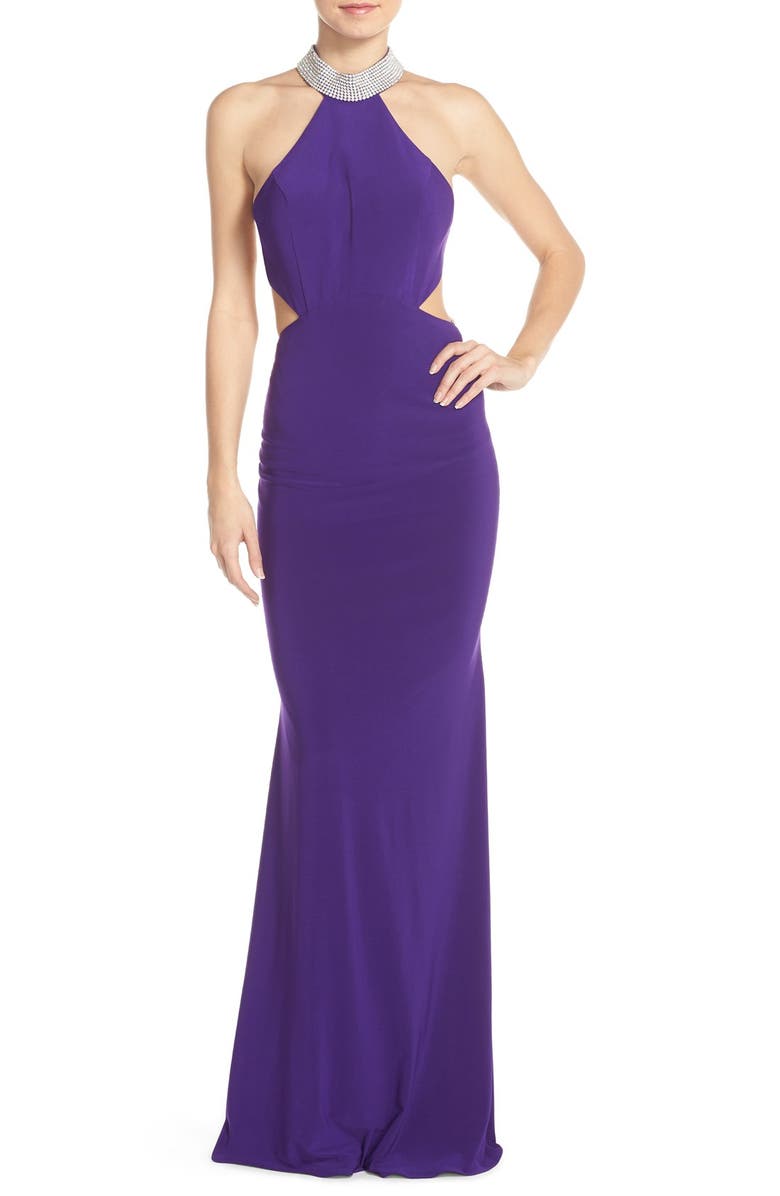 Faviana Embellished Jersey Gown, Main, color, 