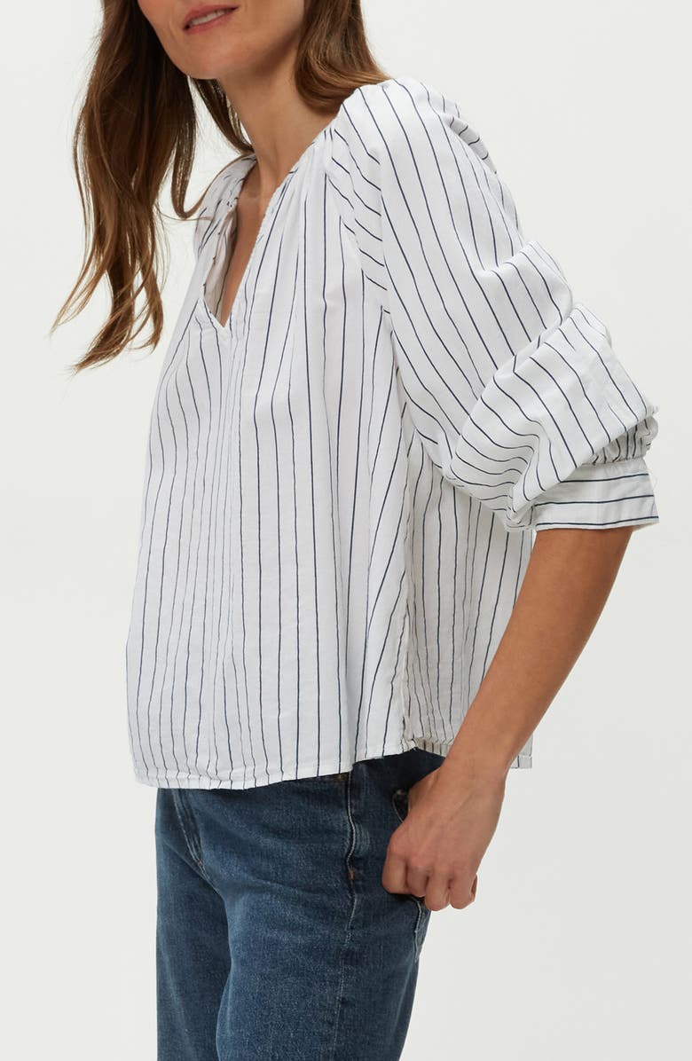 Michael Stars Cleo Split Neck Cotton Top, Alternate, color, White/ Navy Stripe