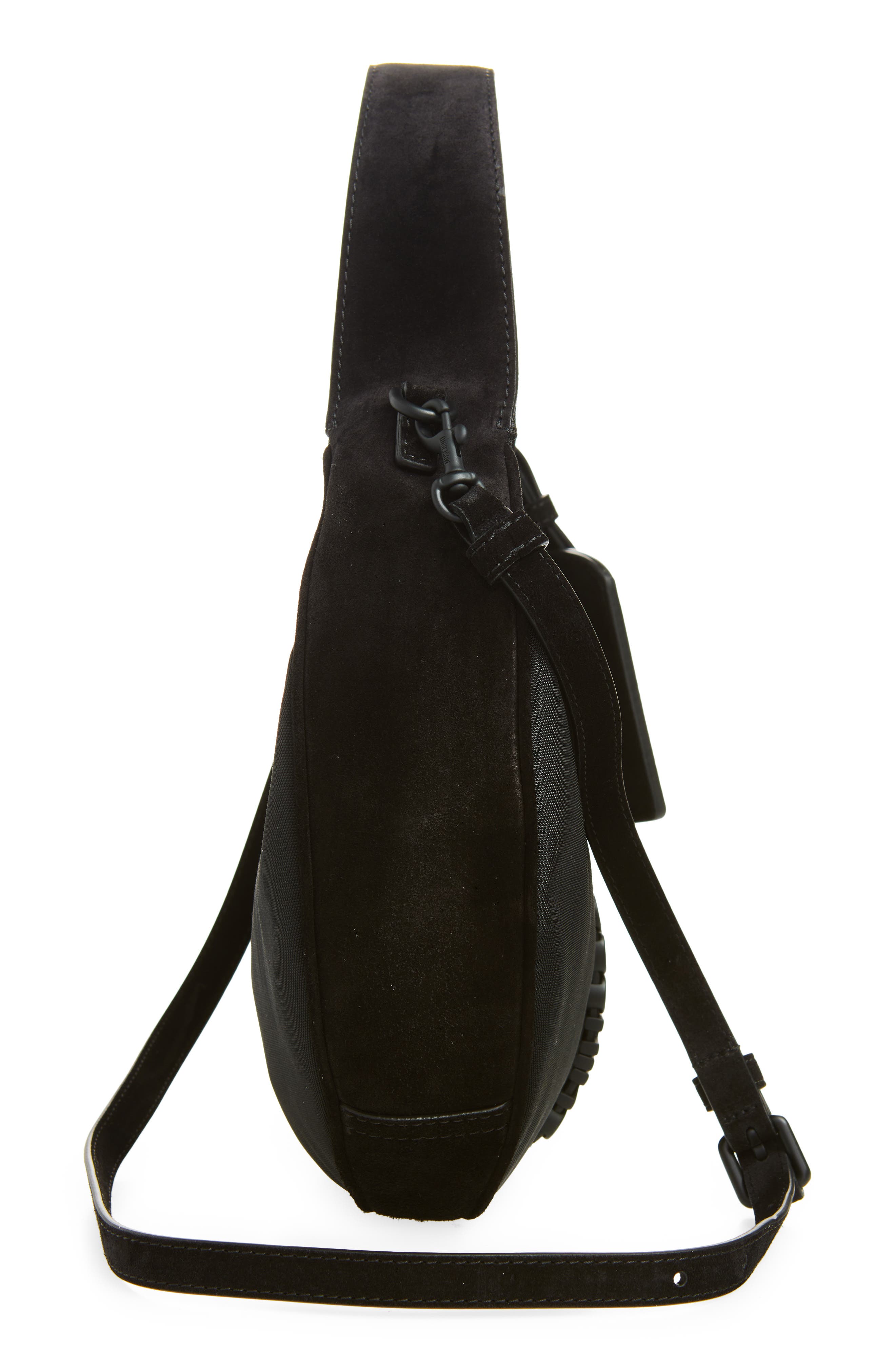 Moschino Carry Me Mixed Media Crossbody Bag, Alternate, color, Black/ Black Galvanic