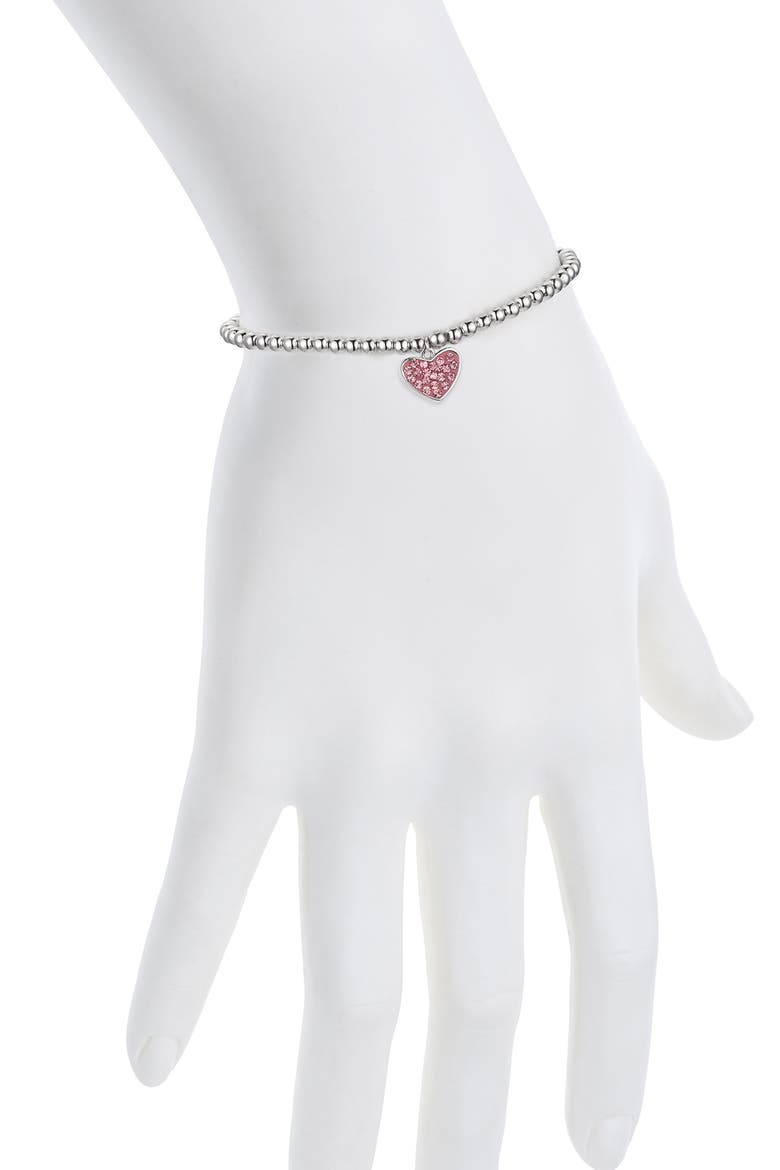 Kids' Crystal Heart Charm Stretch Bracelet, Alternate, color, PINK