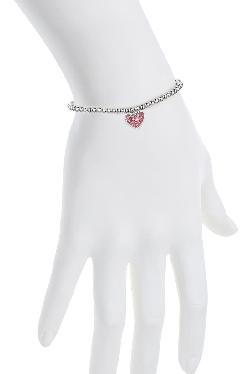 Lily Nily Kids' Crystal Heart Charm Stretch Bracelet, Alternate, color, Pink
