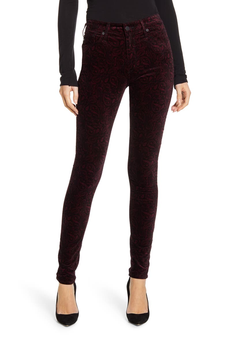The Farrah High Waist Velveteen Skinny Jeans, Main, color, GALLANT PAISLEY-PORT WINE/ BLK