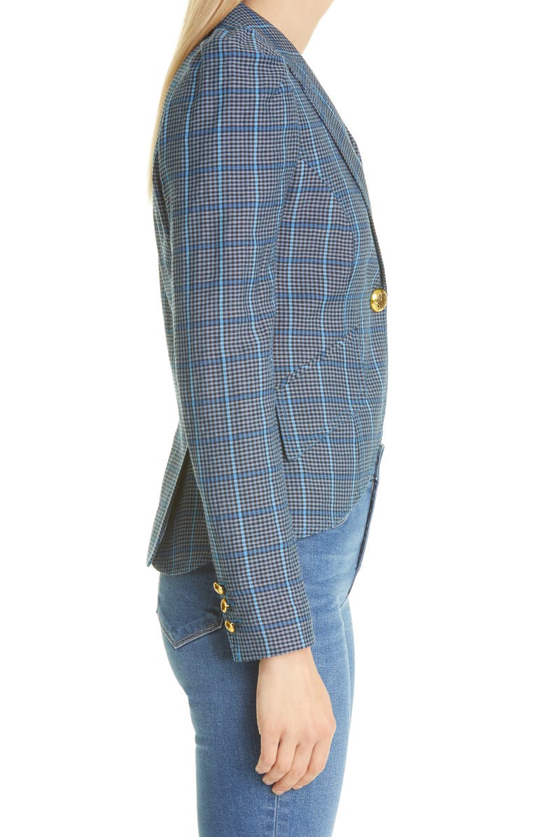 Smythe Plaid Puff Sleeve Wool & Linen Blazer, Alternate, color,