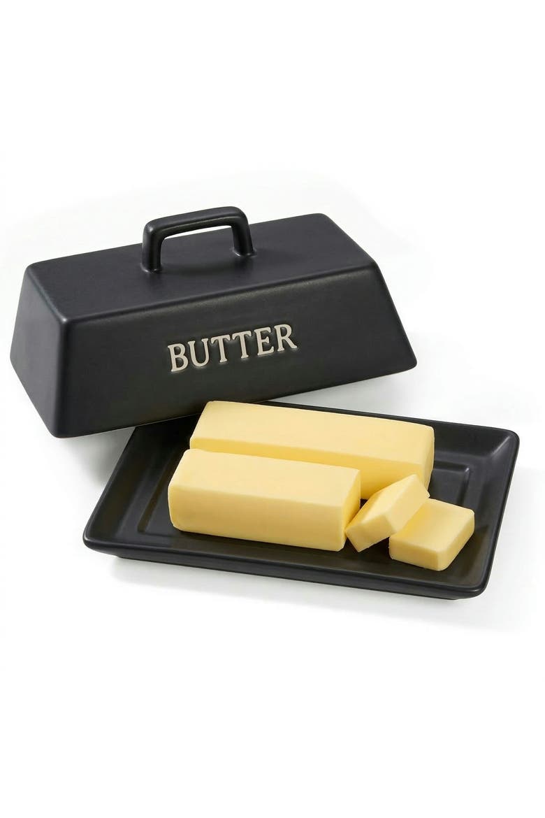 Ceramic Extra Large Butter Dish with Lid, Alternate, color, Black