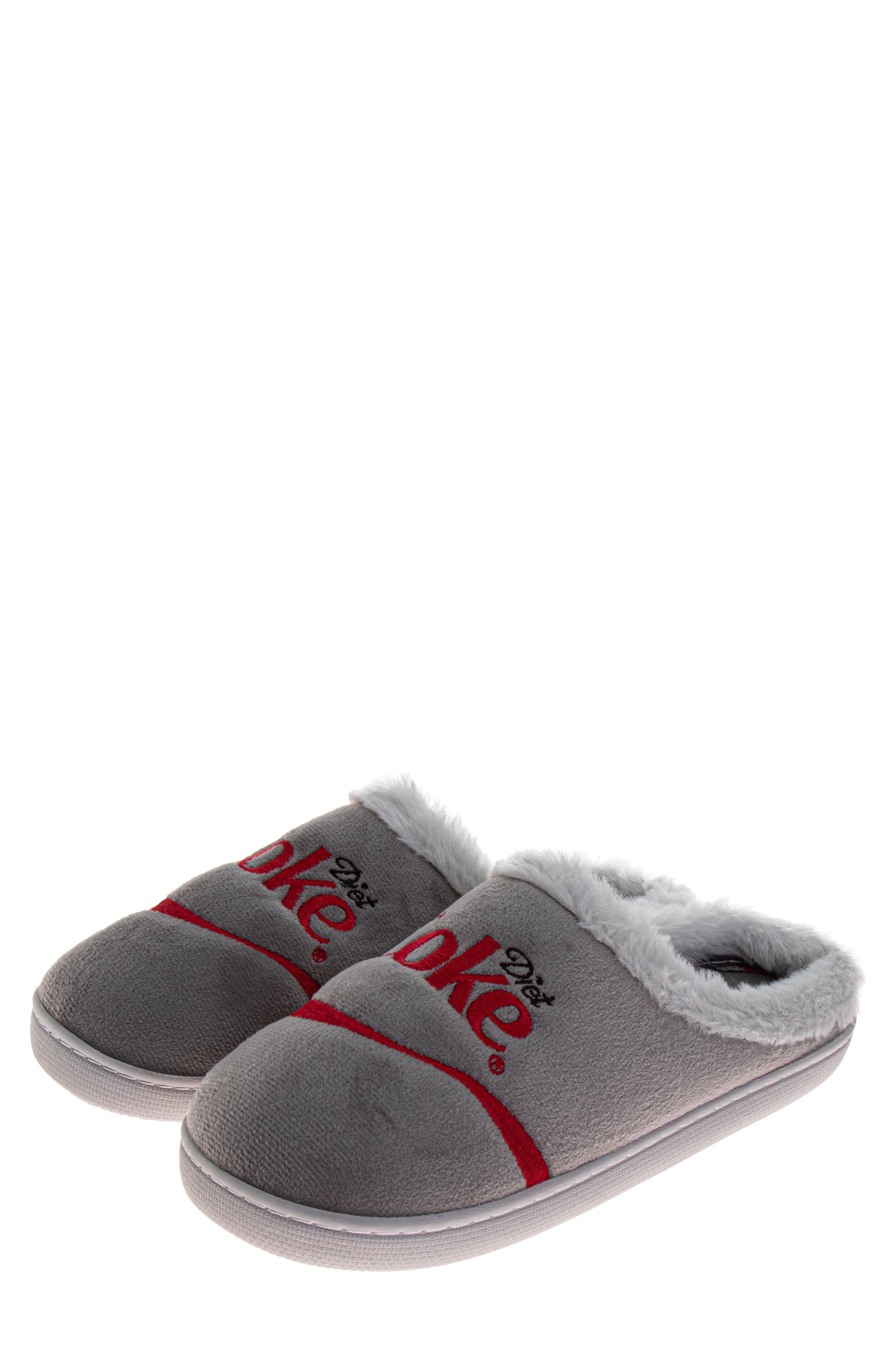 Coca Cola Diet Coke<sup>®</sup> Faux Fur Trim Slipper, Alternate, color, Grey