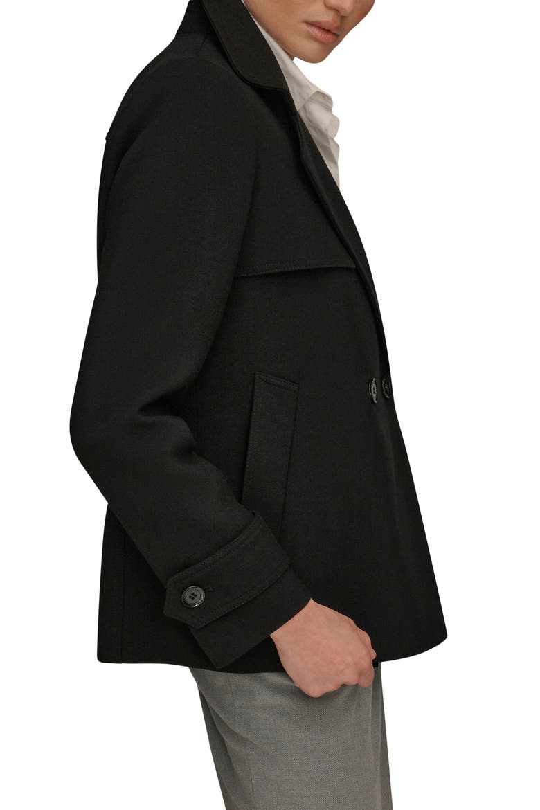 Double Breasted Crepe Coat, Alternate, color, BLACK