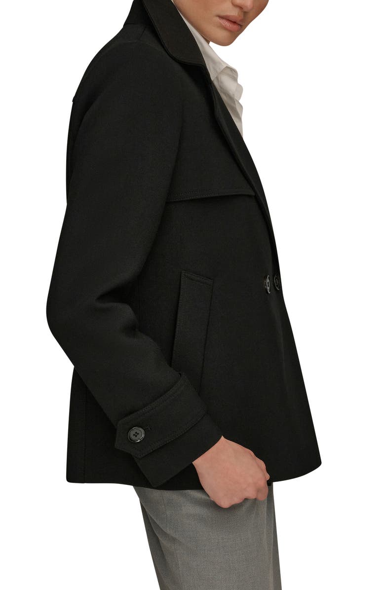 Donna Karan New York Double Breasted Crepe Coat, Alternate, color, Black