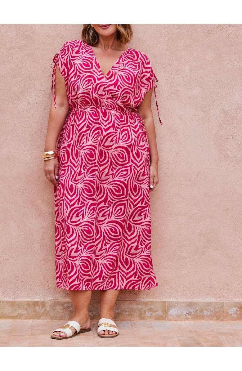 Live Unlimited Abstract Print Gathered Midi Dress, Alternate, color, Pink