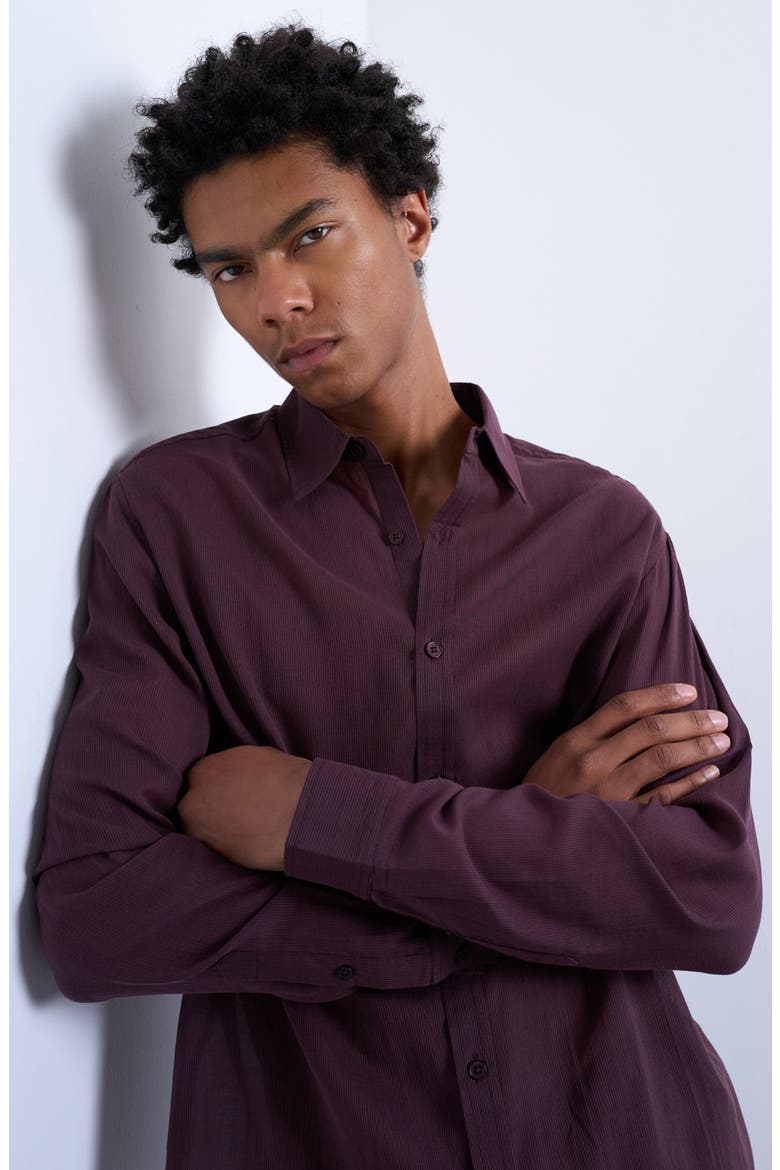 Pinstripe Semisheer Cotton Button-Up Shirt, Alternate, color, BURGUNDY