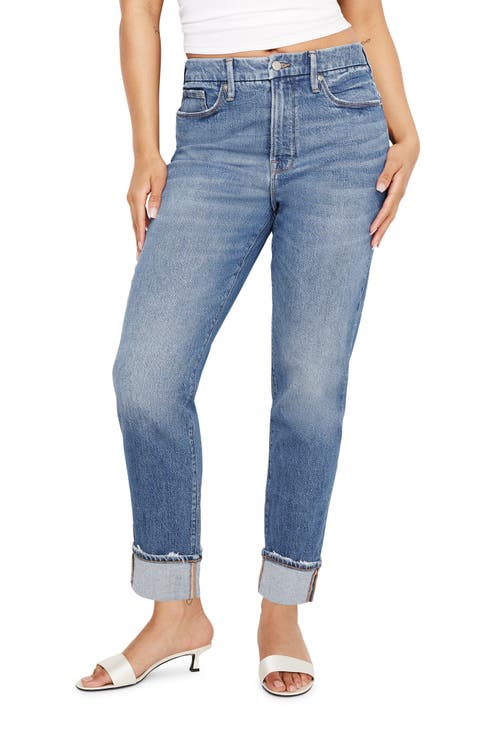 High Waist Cuff Straight Leg Jeans (Indigo 711) (Regular & Plus)