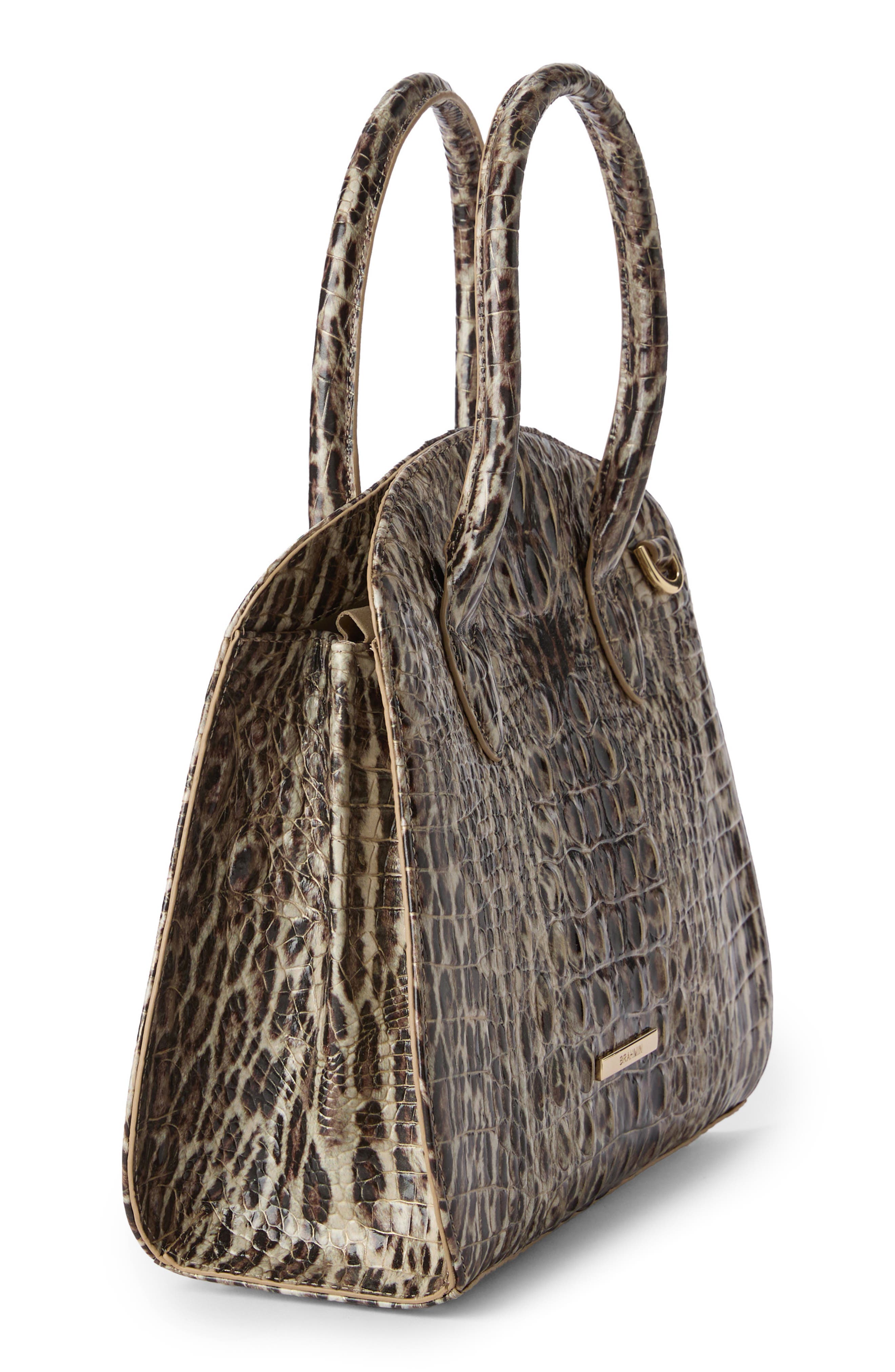 Rosetta Croc Embossed Leather Satchel, Alternate, color, OCELOT