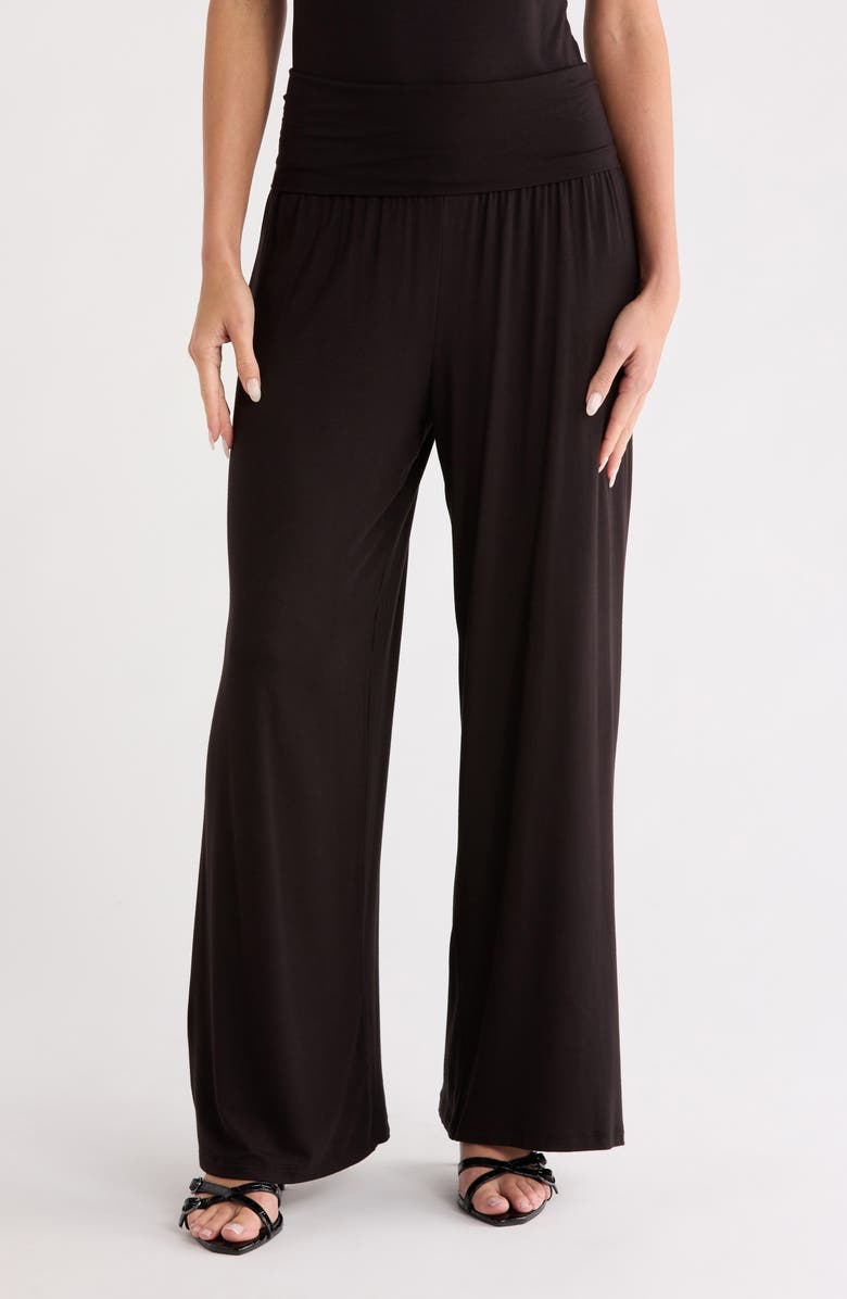 Renee C Folover Waist Jersey Pants, Main, color, Black