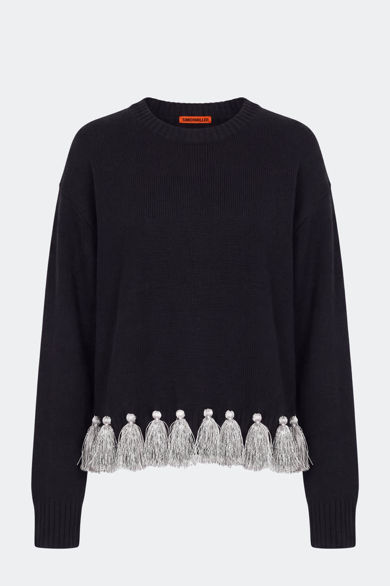 Roni Metallic Tassel Sweater, Alternate, color, Black/Satellite Silver