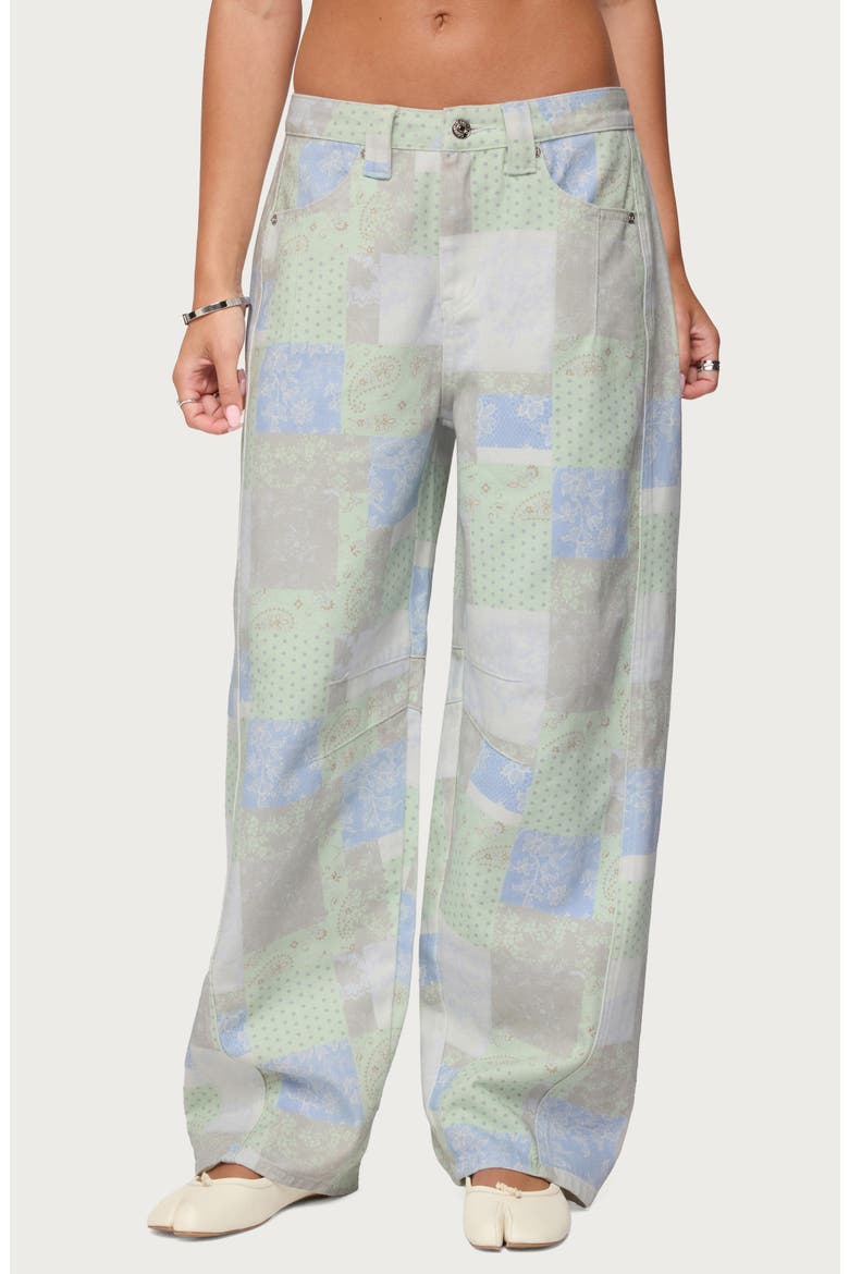Patchwork Print Low Rise Wide Leg Jeans, Main, color, MIX