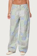 EDIKTED Patchwork Print Low Rise Wide Leg Jeans
