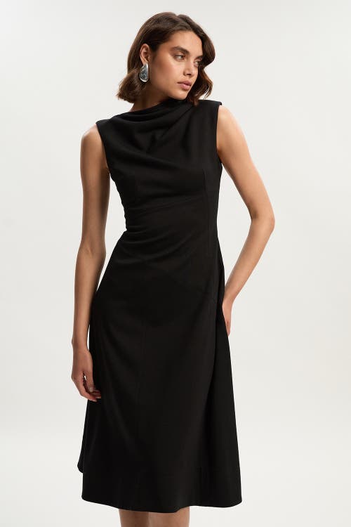 Karen Millen Ponte Asymmetric Midi Dress In Black