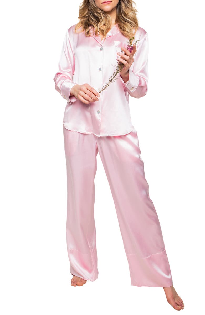 Petite Plume Silk Pajamas, Main, color, Pink