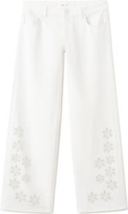 MANGO TEEN Eyelet Hem Wide Leg Jeans