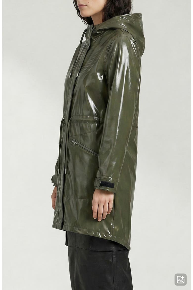 Sibil-V Hooded Water Resistant Coated Vinyl Raincoat, Alternate, color, KHAKI VINYL