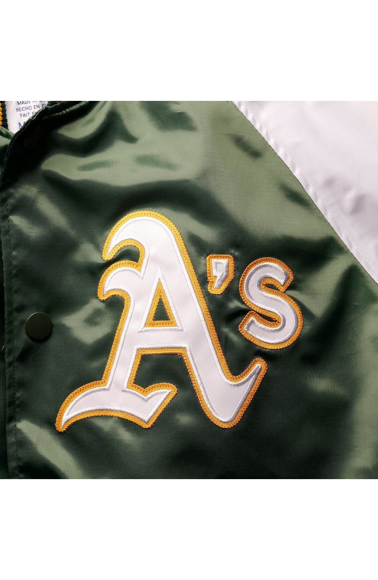 STARTER Men's Starter Green/Gold Oakland Athletics Reliever Varsity Satin Raglan Full-Snap Jacket, Alternate, color, 