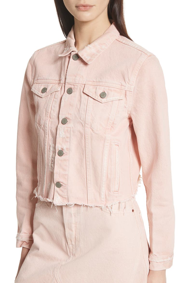 Cara Crop Denim Jacket, Alternate, color, ROSE PINK