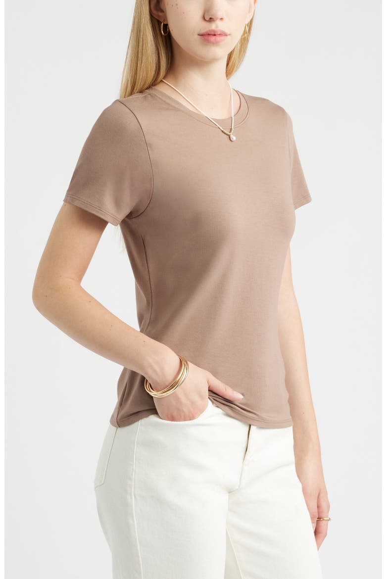 Pima Cotton Blend Crewneck T-Shirt, Alternate, color, BROWN LENTIL
