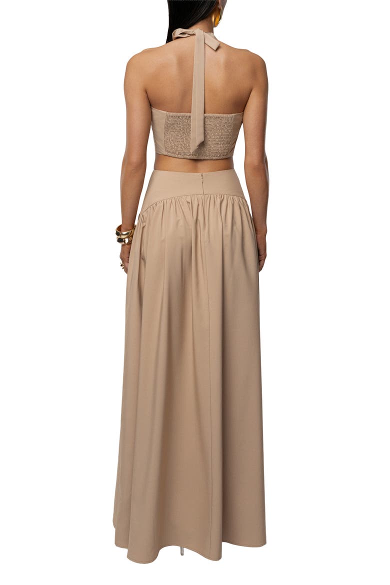 Haven Halter Crop Top & Maxi Skirt Set, Alternate, color, TAN