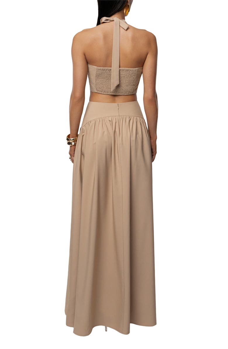 JLUXLABEL Haven Halter Crop Top & Maxi Skirt Set, Alternate, color, Tan