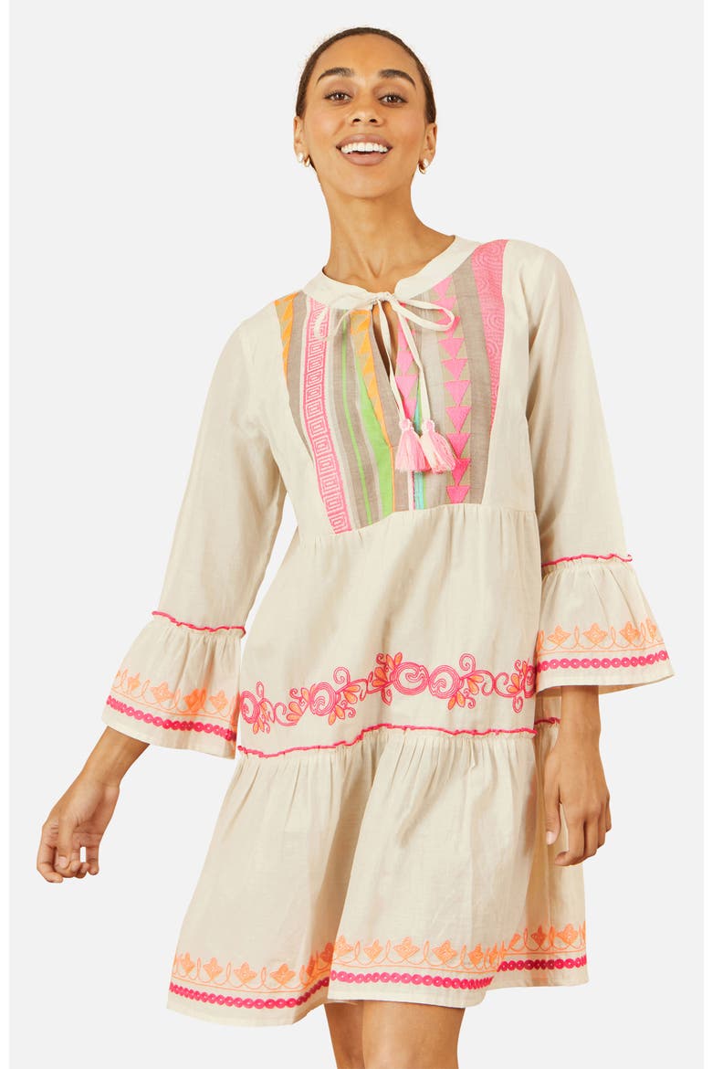 Embroidered Cotton Tunic Dress, Alternate, color, Beige