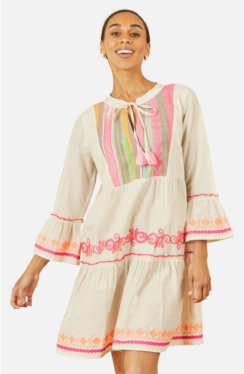 Yumi Embroidered Cotton Tunic Dress, Alternate, color, Beige