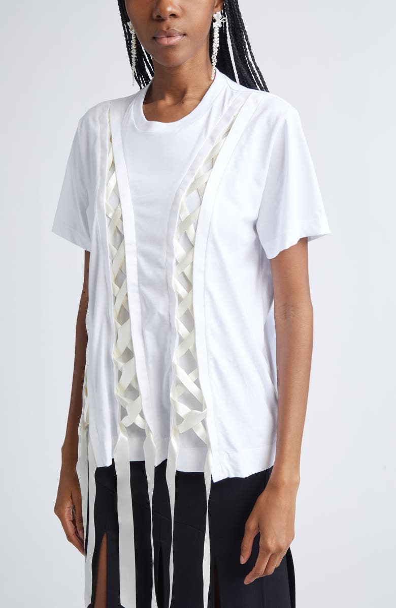 Simone Rocha Petite Bow Detail Faux Pearl Drip Earrings, Alternate, color, Pearl