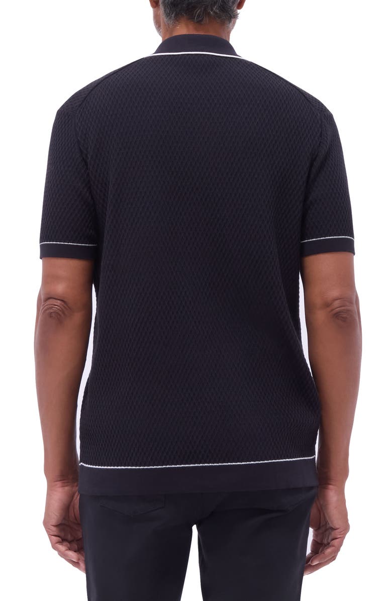 Bugatchi Tipped Short Sleeve Button-Up Sweater, Alternate, color, Black