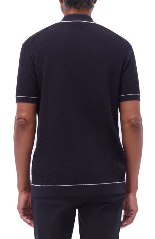 Bugatchi Tipped Short Sleeve Button-up Sweater In Black