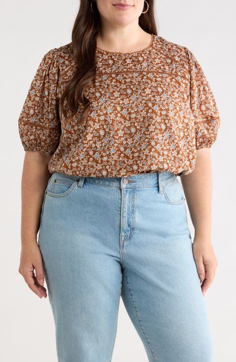Ramsey Mawlin Floral Puff Sleeve Cotton Top (Plus)
