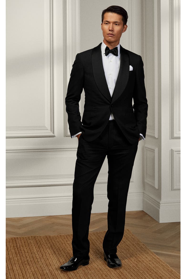 Gregory Wool Barathea Tuxedo Pants, Alternate, color, BLACK