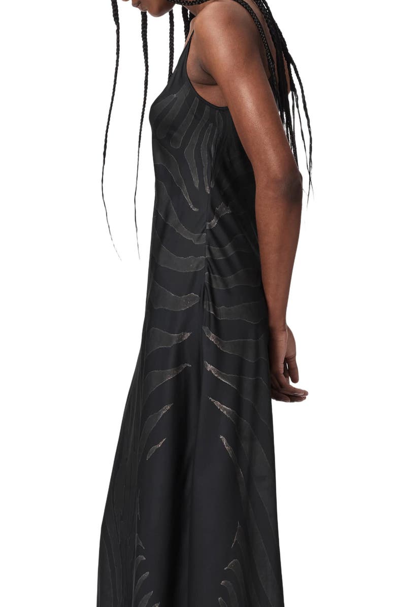 AllSaints Leona Handkerchief Hem Maxi Slipdress, Alternate, color, Zebra Black