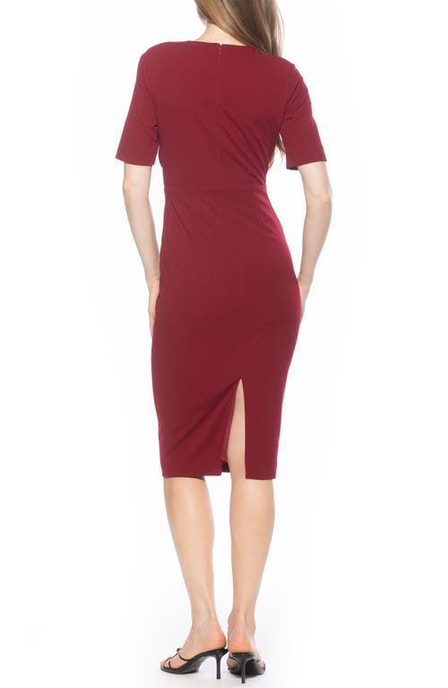 Alexia Admor Harper Short Sleeve Midi Sheath Dress In Burgundy