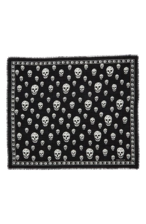Alexander Mcqueen Mcqueen Skull Print Wool Fringe Scarf In Black