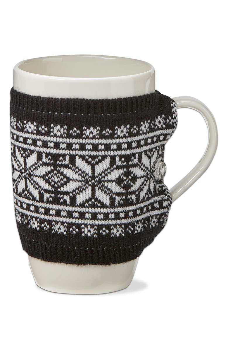 tag Snowflake Knit Cover & Mug Set, Main, color, Black