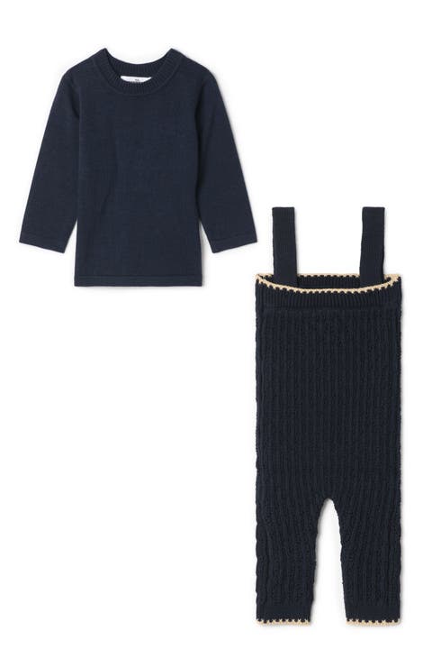 Boy Knit Mock Neck Top & Textured Overall 2-Piece Set (Baby)