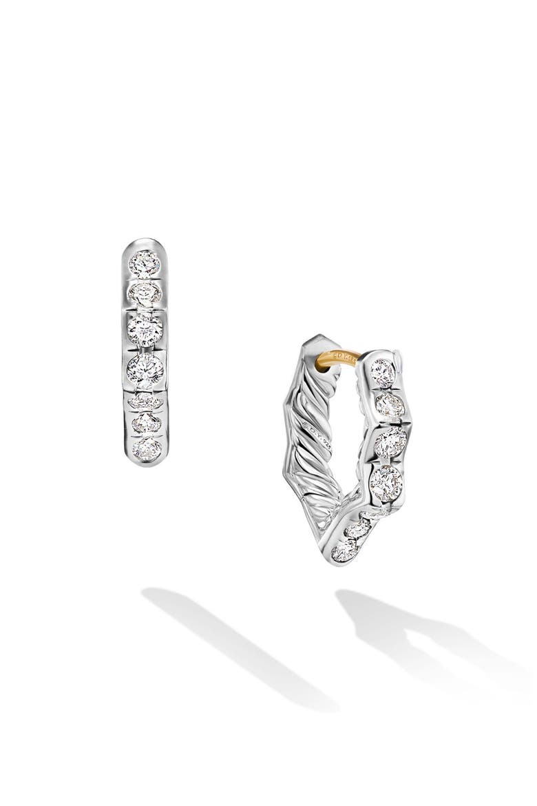 Stax Zigzag Huggie Hoop Earrings in Sterling Silver with Diamonds, 13mm, Main, color, STERLING SILVER