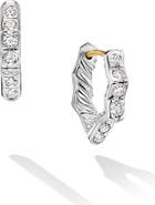 David Yurman Stax Zigzag Huggie Hoop Earrings in Sterling Silver with Diamonds, 13mm