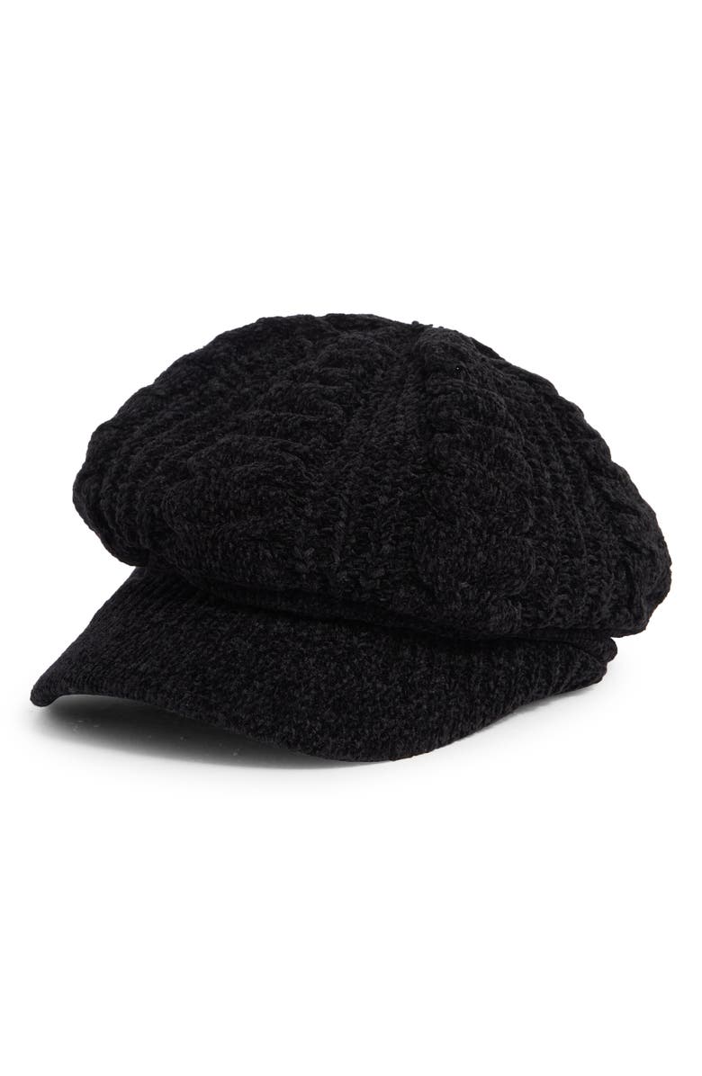 Nine West Chenille Slouchy Cable Knit Cap, Main, color, Black