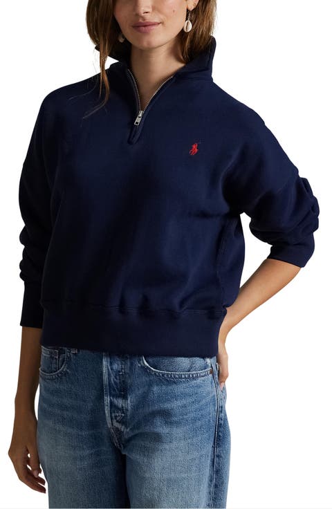 Cotton Blend Fleece Quarter-Zip Sweatshirt