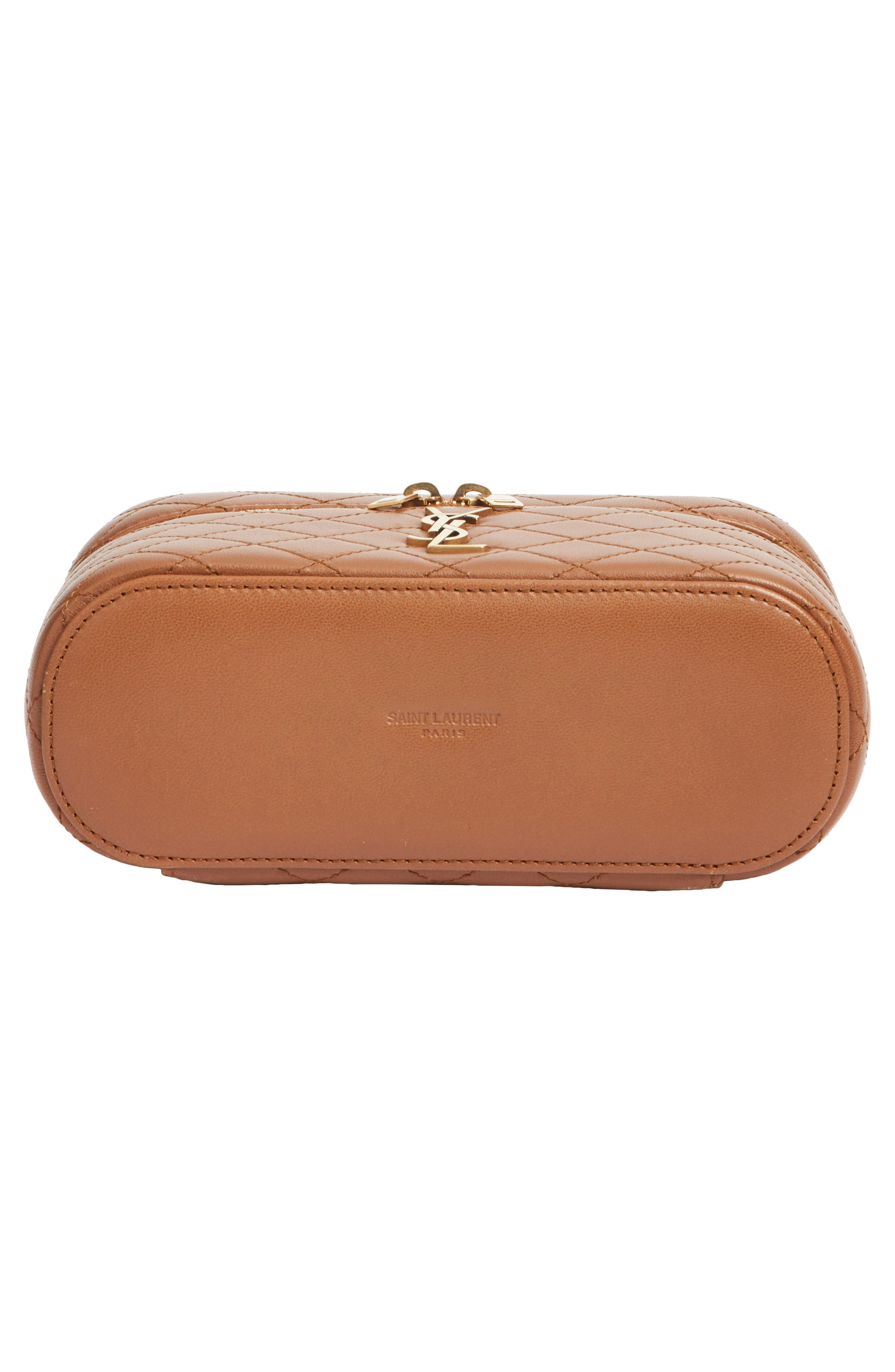 Saint Laurent Mini Gaby Quilted Leather Vanity Case, Alternate, color, Fox
