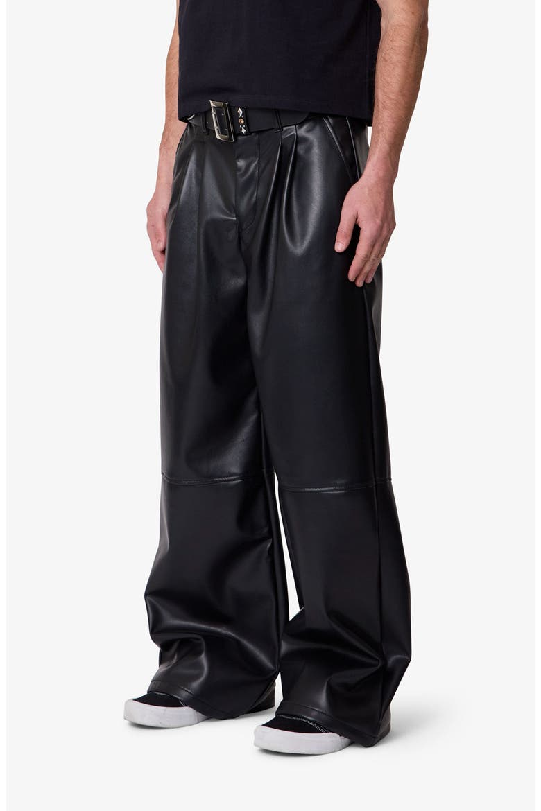 Pleated Faux Leather Pants, Alternate, color, BLACK