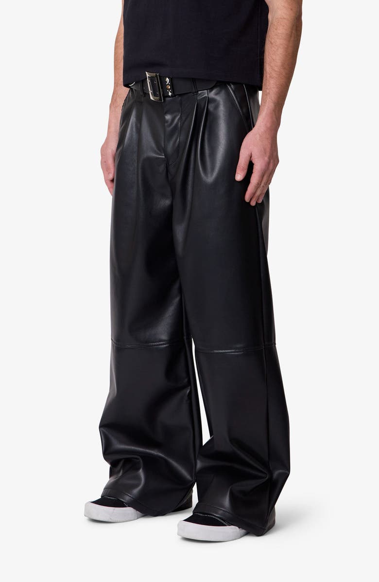 mnml Pleated Faux Leather Pants, Alternate, color, Black