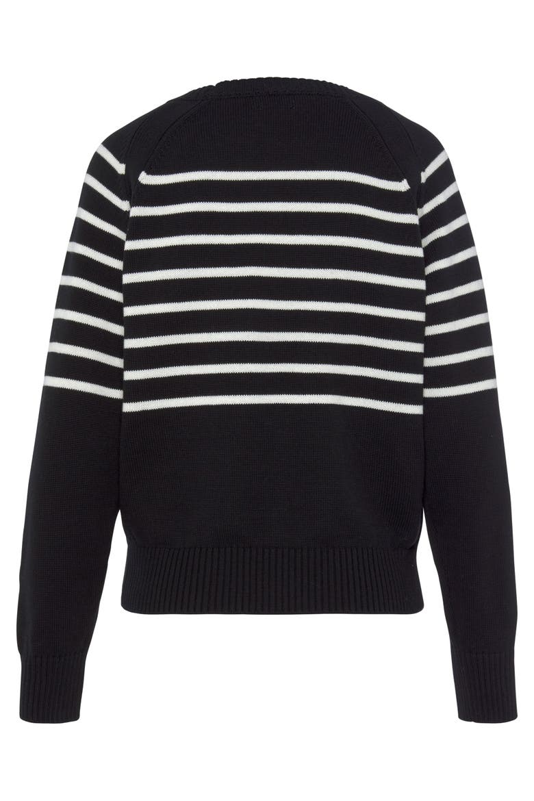 Striped Button Detail Sweater, Alternate, color, Black & White