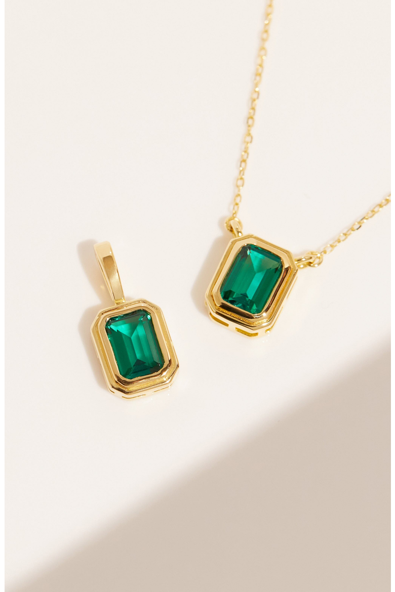 Lab Grown Emerald Heirloom Necklace, Alternate, color, Yellow Gold Vermeil
