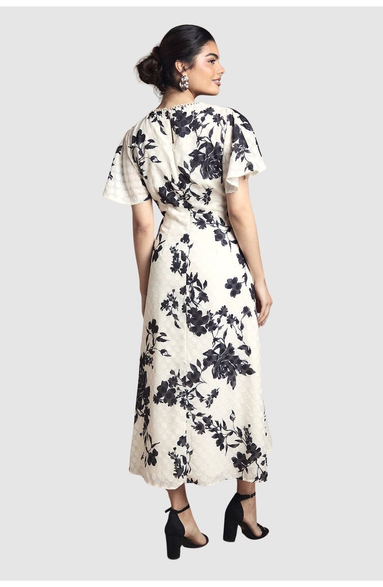 Wallis Floral Jacquard Cape Sleeve Midi Dress, Alternate, color, Ivory